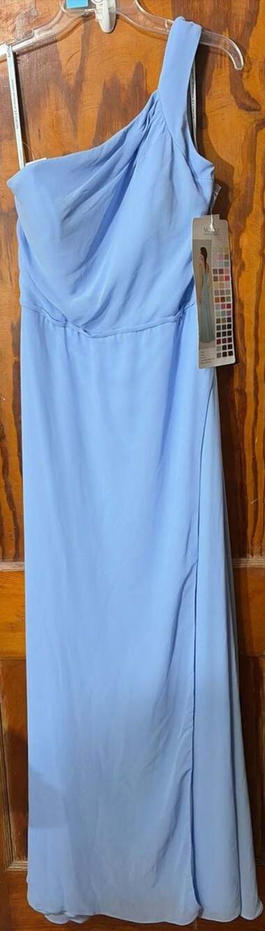 Morilee Madeline Gardner Cornflower Blue One-Shoulder Chiffon Dress Size US 12